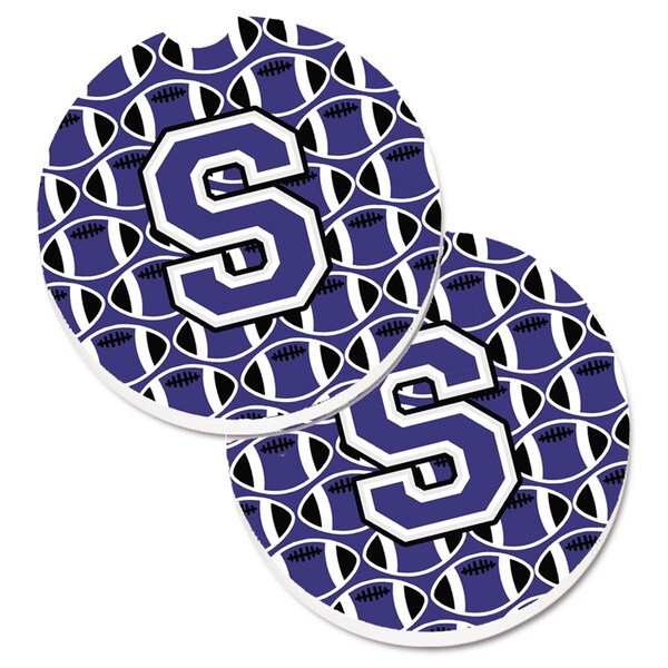 Carolines Treasures Letter S Football Purple and White Set of 2 Cup Holder Car Coaster CJ1068-SCARC - main